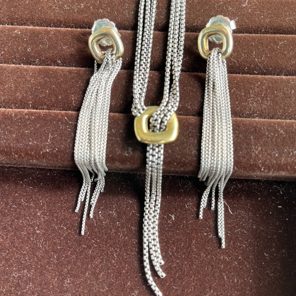 David Yurman Jewelry - David Yurman 925 Sterling & 18kt Gold necklace & matching DY earrings set
